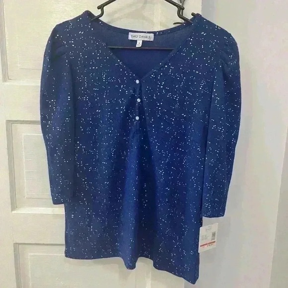 NWT Emily Daniels royal blue silver speckled blouse - Picture 1 of 8
